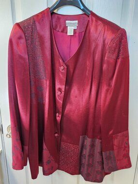 Rich burgund satin jacket 14 - "Art to Wear" or "Whimsigoth" esthetic